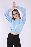 neslice Kadın Crop Basic Sweatshirt L-MAVİ