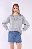 neslice Kadın Bacıs Baskılı Sweatshirt M-GRİ