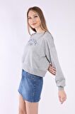 neslice Kadın Bacıs Baskılı Sweatshirt M-GRİ