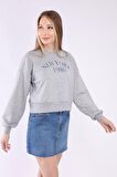neslice Kadın Bacıs Baskılı Sweatshirt M-GRİ