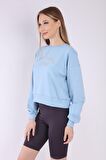 neslice Kadın Bacıs Baskılı Sweatshirt S-MAVİ