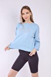 neslice Kadın Bacıs Baskılı Sweatshirt S-MAVİ