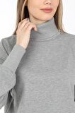 neslice Kadın Yaka ve Kollar Trikolu Tam Balıkçı Yaka Crop Sweat M-GRİ