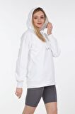 neslice Kadın Kapüşonlu Uzun Sweatshirt S-BEYAZ