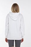 neslice Kadın Kapüşonlu Uzun Sweatshirt S-BEYAZ