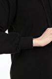 neslice Kadın Kapüşonlu Uzun Sweatshirt L-SİYAH
