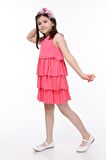 neslice Kız Çocuk 3 Katlı Elbise PEMBE-11-12 Yaş