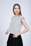 neslice Kadın Puantiyeli Vatkalı T-shirt M-SİYAH PUANTİYELİ