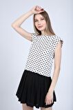 neslice Kadın Puantiyeli Vatkalı T-shirt M-SİYAH PUANTİYELİ