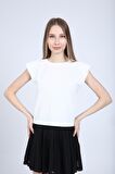 neslice Kadın Puantiyeli Vatkalı T-shirt M-BEYAZ