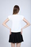 neslice Kadın Puantiyeli Vatkalı T-shirt M-BEYAZ