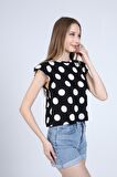 neslice Kadın Puantiyeli Vatkalı T-shirt M-BEYAZ PUANTİYELİ
