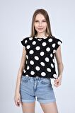 neslice Kadın Puantiyeli Vatkalı T-shirt M-BEYAZ PUANTİYELİ