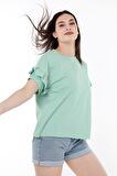 neslice Kadın Omuzdan Fırfırlı  T-shirt M-YESIL