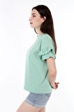 neslice Kadın Omuzdan Fırfırlı  T-shirt M-YESIL