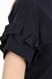 neslice Kadın Omuzdan Fırfırlı  T-shirt M-LACİVERT