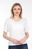 neslice Kadın Oversize Çift Taraf V Yaka T-Shirt L-BEYAZ