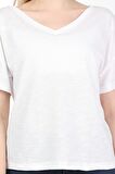 neslice Kadın Oversize Çift Taraf V Yaka T-Shirt L-BEYAZ