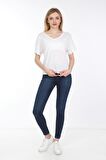 neslice Kadın Oversize Çift Taraf V Yaka T-Shirt L-BEYAZ