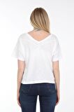 neslice Kadın Oversize Çift Taraf V Yaka T-Shirt L-BEYAZ