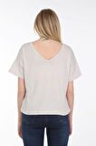 neslice Kadın Oversize Çift Taraf V Yaka T-Shirt M-EKRU