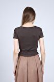 neslice Kadın Bağlamalı Kruvaze T-Shirt S-KAHVERENGİ
