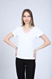 neslice Kadın Yakası Dantel Detaylı T-Shirt L-BEYAZ