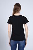 neslice Kadın Yakası Dantel Detaylı T-Shirt S-SİYAH