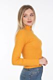 neslice Kadın Fermuarlı Yarım Balıkçı T-Shirt S-HARDAL