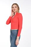 neslice Kadın Fermuarlı Yarım Balıkçı T-Shirt S-PEMBE