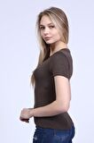 neslice Kadın V Yaka T-Shirt M-KAHVERENGİ