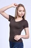 neslice Kadın V Yaka T-Shirt M-KAHVERENGİ