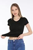 neslice Kadın V Yaka T-Shirt M-SİYAH