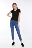 neslice Kadın V Yaka T-Shirt XS-SİYAH