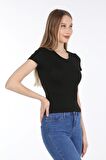 neslice Kadın V Yaka T-Shirt XS-SİYAH