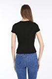 neslice Kadın V Yaka T-Shirt XS-SİYAH