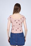 neslice Kadın Madonna Yaka T-Shirt S-GÜL KURUSU