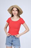 neslice Kadın Madonna Yaka T-Shirt S-NAR ÇİÇEĞİ