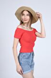 neslice Kadın Madonna Yaka T-Shirt S-NAR ÇİÇEĞİ