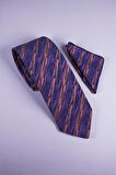 Çizgili Mor Kravat & Mendil