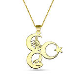 3 Hilal Tuğra Kurt Ayyıldız Kolye - Altın