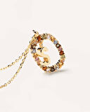 Renkli Taşlı Gümüş Harf Kolye - Altın