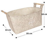 Keçe Tahta Saplı Düzeleyici  Sepet - Çok Amaçlı Saklama Organizer Kutu Maxi Kahverengi 25x18x15Cm 