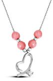 Pembe Kuvarslı 925 Ayar Gümüş Kalp Kolye - N126701