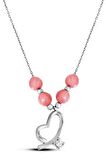 Pembe Kuvarslı 925 Ayar Gümüş Kalp Kolye - N126701