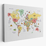 Harita Sepeti Türkçe Dünya Haritası Dekoratif Kanvas Tablo Ülke-Başkentli Öğretici ve Sembollü 2312