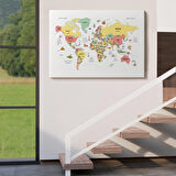 Harita Sepeti Türkçe Dünya Haritası Dekoratif Kanvas Tablo Ülke-Başkentli Öğretici ve Sembollü 2312