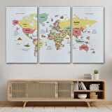 Harita Sepeti Türkçe Dünya Haritası Dekoratif Kanvas Tablo Ülke-Başkentli Öğretici ve Sembollü 2312