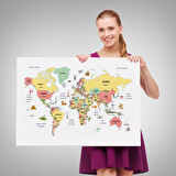 Harita Sepeti Türkçe Dünya Haritası Dekoratif Kanvas Tablo Ülke-Başkentli Öğretici ve Sembollü 2312