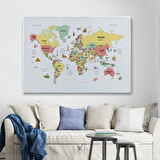 Harita Sepeti Dünya Haritası Dekoratif Kanvas Tablo Ülke ve Başkentli Öğretici ve Sembollü 2313